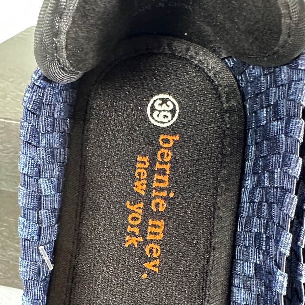 Brand New. bernie mev. Navy Woven Elastic Slip-On Flats - Picture 5 of 7